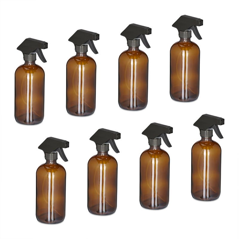 Relaxdays - Spray vide en verre, lot de 8, 500 ml, jet puissant et large brume, pour cheveux ou jardin, marron