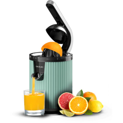 Spremiagrumi elettrico a leva retrò con potenza di 600 W, filtro in acciaio inossidabile, cono spremitore in plastica, leva per estrarre la polpa e sistema antigoccia.