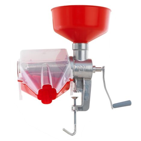 Spremipomodoro manuale Pavi Marzanella imbuto e scivolo in PVC corpo macchina in alluminio passapomodori con attacco per tavola