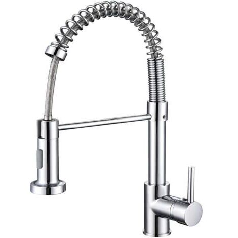 Spring Küchenarmatur, 360° schwenkbarer Spültischmischer, ausziehbarer Brausekopf, silber