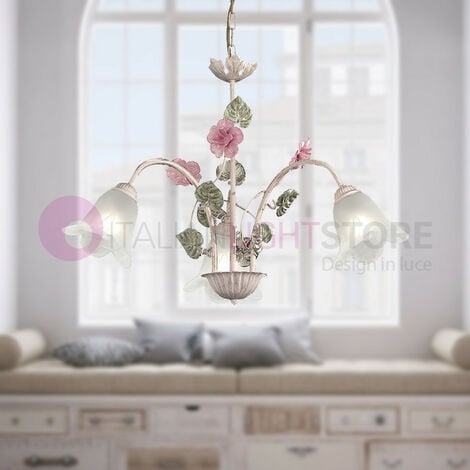 SPRING Lampadario in Ferro Decorato a 3 Luci Stile Floreale