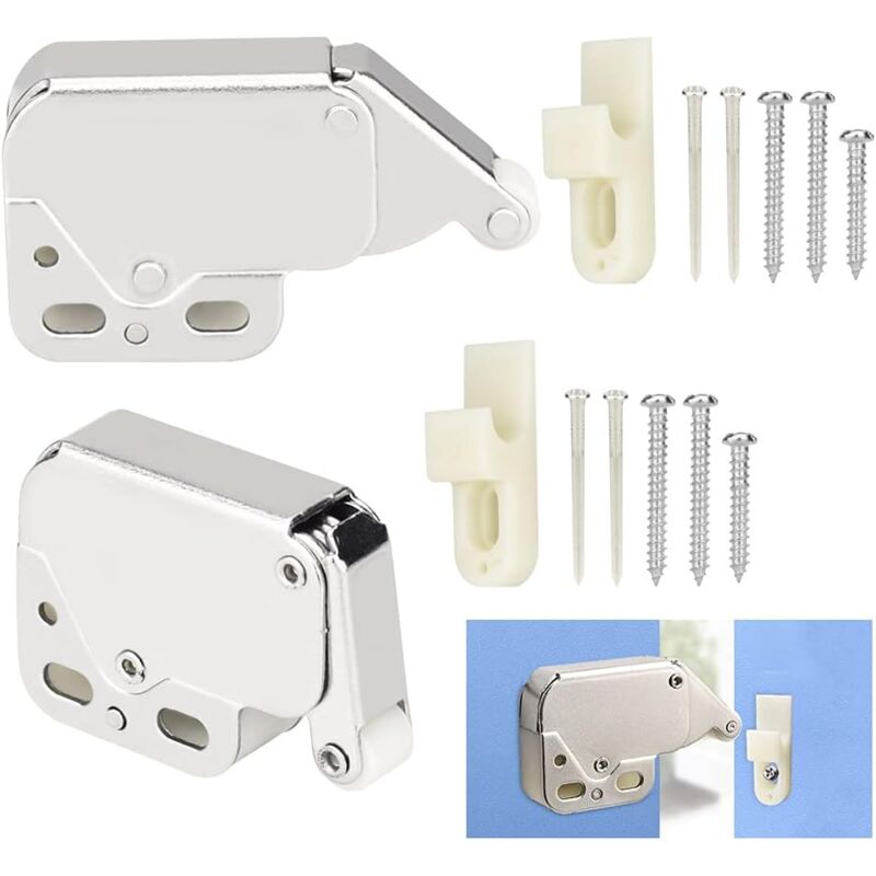 Memkey - 2pcs Spring Lock Cabinet Door Hinge Stainless Steel Cabinet Door Spring Lock Cabinet Door Spring Cabinet Door Hinge with 6 Screws and 4