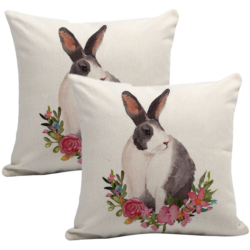 Pesce - Spring Summer Rabbit Decor Pillow Covers Easter Rabbit Bunny Cotton Linen Pillowcase Sofa Bed Cushion Cover Style 1