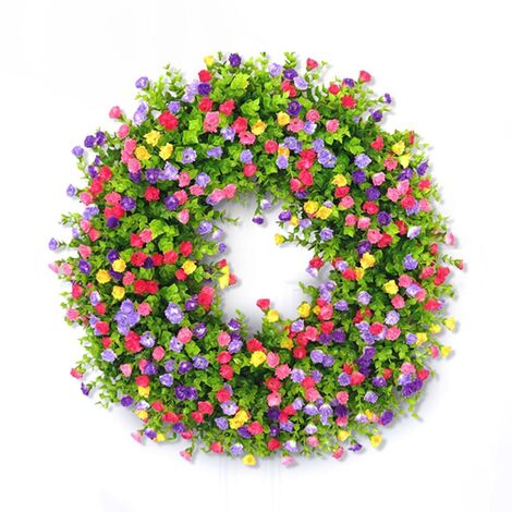 Spring Wreath Door Decor Colorful Simulation Flowers Seasonal Garland Ornament,Colorful,30x30CM