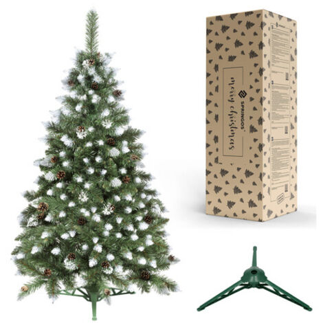 SPRINGOS: Albero di Natale Premium di alta qualità pino domestico estremità innevate 150 cm effetto invernale con pigne vere