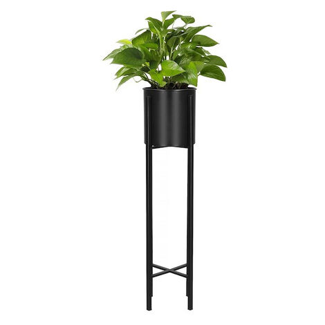 SPRINGOS Blumenständer m. Übertopf Metall 16 x 74 cm Blumensäule Pflanzenhocker Blumentisch Blumentopf Loft Design Matt Schwarze Deko