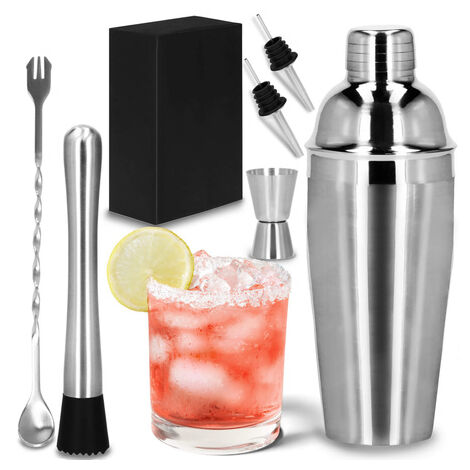 SPRINGOS Cocktail Shaker Set Edelstahl 6-teiliger Set Cobbler Shaker Edelstahlbecher Bar Set Für Mixgetränke Geschenk Exotischste Cocktails Barlöffel Muddler Schnapsgießer Messbecher