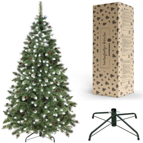 SPRINGOS Künstlicher Premium-Weihnachtsbaum 180 cm Diamantkiefer mit Kunstschnee und echten Zapfen Winter-Optik