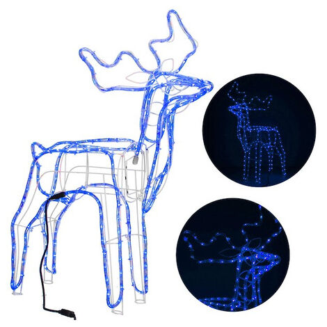 SPRINGOS LED-Rentier Groß HxL 90x75 cm Lichtschlauch Lichtfarbe Blau LED-Rentierfigur Außenbeleuchtung Dauerlicht Weihnachtsdeko