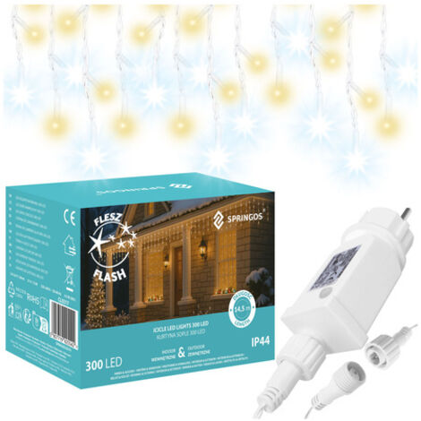 SPRINGOS Lichterkette 300 LED 14,5 m Warmweiß m. Flash Funktion Stromversorgung Lichtervorhang Lichtdekoration Indoor/Outdoor Weihnachten/Weihnachtsdekoration LED-Leuchten LED-Lämpchen