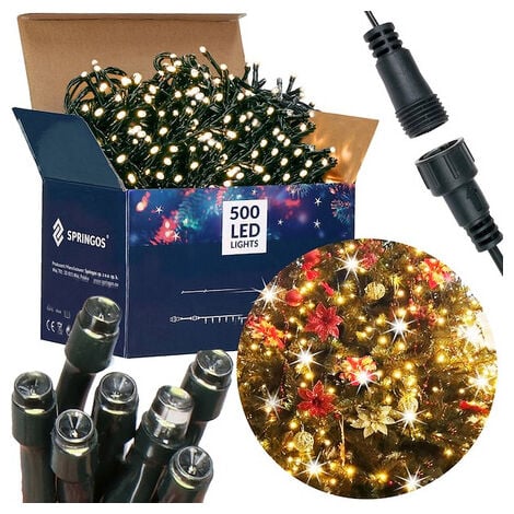 SPRINGOS Lichterkette 500 LEDs 41,5 m Warmweiß m. Flash Effekt Stromversorgung Lichtervorhang Lichtdekoration Indoor Outdoor Weihnachten Weihnachtsdekoration LED-Leuchten LED-Lämpchen