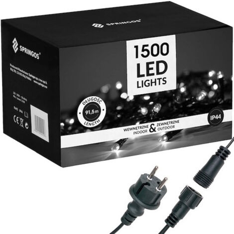 SPRINGOS Lichterkette für Außen 1500 LEDs 91,5 m Lichtfarbe Kaltweiß Grünes Kabel Strombetrieben