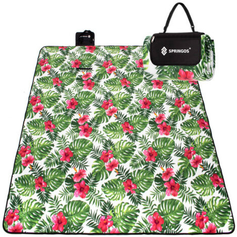 SPRINGOS Manta de picnic 300 x 200 cm Flores de hibisco, Manta de exterior Funda de coche Toalla de playa Alfombra de asiento.