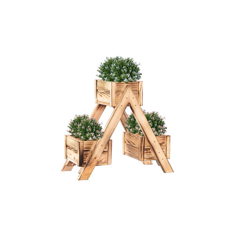 Springos - Porte-fleurs en bois Yakisugi Escalier pour plantes Balcon Salon Jardin Terrasse Décor Étagère pour plantes en bois Bac à fleurs