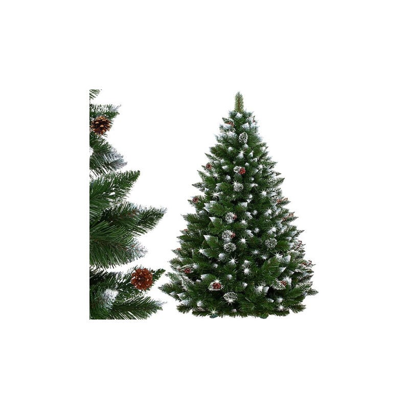 Sapin de Noël artificiel Premium 150 cm pin diamanté avec neige artificielle et vrais cônes aspect hivernal - Springos