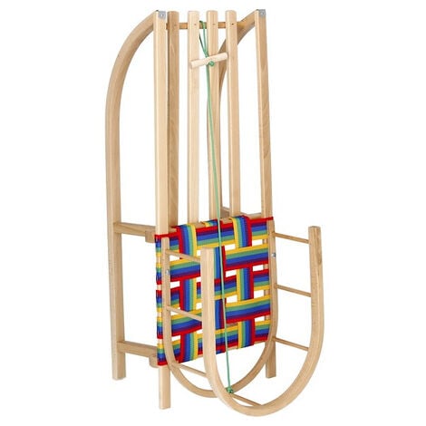 SPRINGOS trineo infantil de madera con asiento de fibra sintética cuerda de tracción 32 x 90 cm respaldo de madera de haya trineo de Navidad divertido paseo seguro y estable.