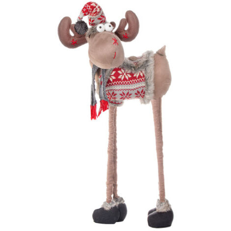 SPRINGOS Weihnachtsfigur Rentier Elch Teleskopbeine höhenverstellbar von 84 bis 124 cm niedlich mit Mütze und Schal Weihnachtsdekoration