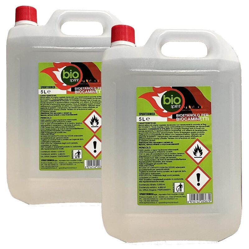 2 pie'ces - 10 litres - Bioe'thanol combustible poeles Bio Sprint 5 litres 99,9 % inodore sans fumee' naturelle sans soufre