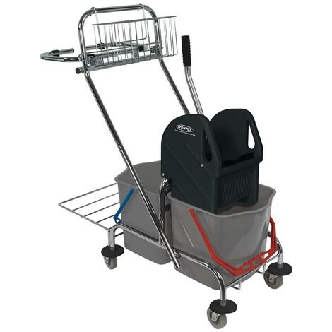 Chariot de nettoyage: chariot de 2 seaux de 27 litres avec barre de poussée