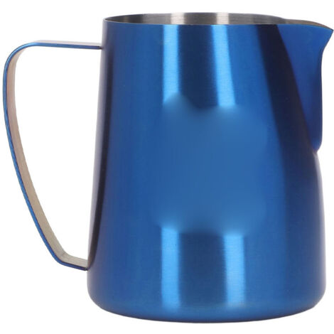 Spritzgeschützter Milchkännchen aus Edelstahl 304 mit belüftetem Ausgießer und Griff, für Milchaufschäumer und Kaffee, 420 ml Fassungsvermögen, blau