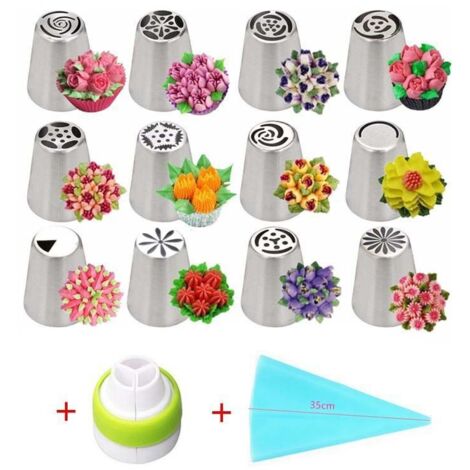 Spritztüllen-Set, Spritztüllen-Set mit russischen Blumenmotiven, Tortendekorationstüllen aus Edelstahl, Tortendekorationsspitzen