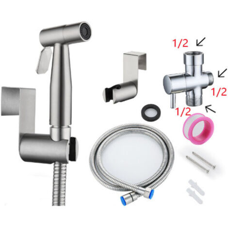 Spruzzatore bidet portatile, kit spray in acciaio inossidabile nichel spazzolato, detergente per pannolini in tessuto da bagno, ugello doccia portatile antiruggine (G1/2)