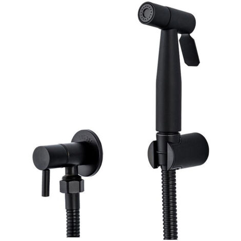 Spruzzatore bidet portatile nero, rubinetto WC in acciaio inossidabile, set getto acqua fredda con valvola Shattaf