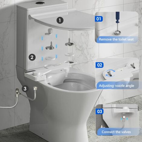 Spruzzatore bidet portatile per WC, spruzzatore bidet non elettrico con ugelli retrattili, doppi ugelli autopulenti e manopola di regolazione della pressione dell'acqua