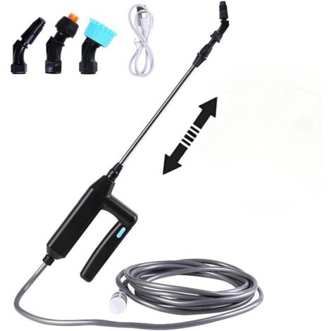 Spruzzatore da giardino elettrico, spruzzatore da tetto, lancia telescopica con 3 ugelli e tubo da 5 m, ricaricabile tramite USB, spruzzatore portatile per spruzzatore da giardino