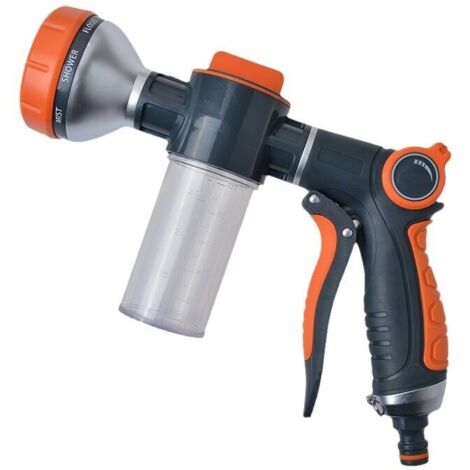 Spruzzatore d'acqua multifunzione ad alta pressione con 8 modalità, per irrigare il giardino, creare schiuma, alimentare attrezzature per l'irrigazione e accessori da giardinaggio (grilletto frontale)