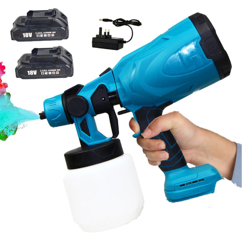 Image of Teetok - Spruzzatore di vernice senza fili hvlp Pistola a spruzzo elettrica da 550 w Pistola per verniciatura a mano per recinzione, + 2 batterie da