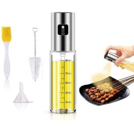 Spruzzatore d'olio da 100 ml con scala graduata, spruzzatore per olio d'oliva con imbuto, spruzzatore d'olio da cucina in acciaio inox con pennelli per olio e spazzola per la pulizia per barbecue/cuci