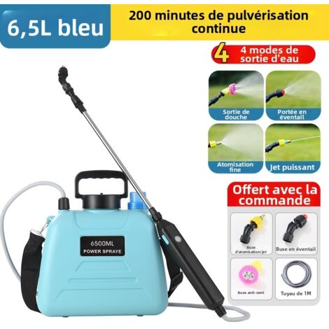 Spruzzatore elettrico portatile a zaino da 6,5 l con lancia telescopica - Durata della batteria di 120 minuti, spruzzatore a zaino ricaricabile, ricarica USB di tipo C (imbracatura + 3 ugelli) per gia