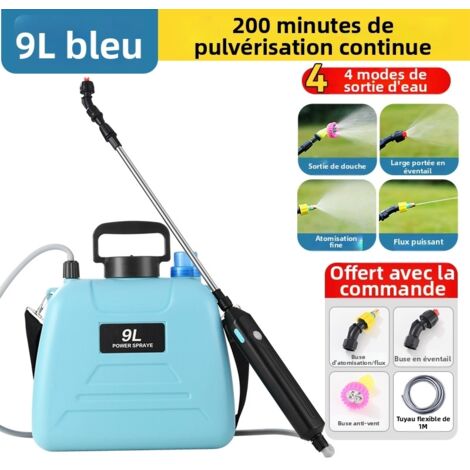 Spruzzatore elettrico portatile a zaino da 9 litri con lancia telescopica - Durata della batteria di 120 minuti, spruzzatore a zaino ricaricabile, ricarica USB di tipo C (imbracatura + 3 ugelli) per g