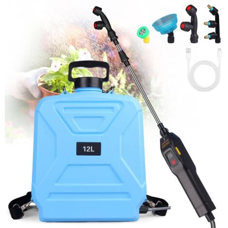 Spruzzatore Elettrico, Spruzzatore da Giardino con 4 Ugelli, Lancia Retrattile, Spruzzatore da Giardino Ricaricabile tramite USB con Tracolla, Spruzzatore d'Acqua per Prato, Giardino (12L)