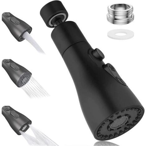 Spruzzatore per rubinetto da cucina KZQ a 360°, spruzzatore per lavello da cucina a 3 modalità, ugello spruzzatore per rubinetto da cucina, adattatore per rubinetto a risparmio idrico (nero)