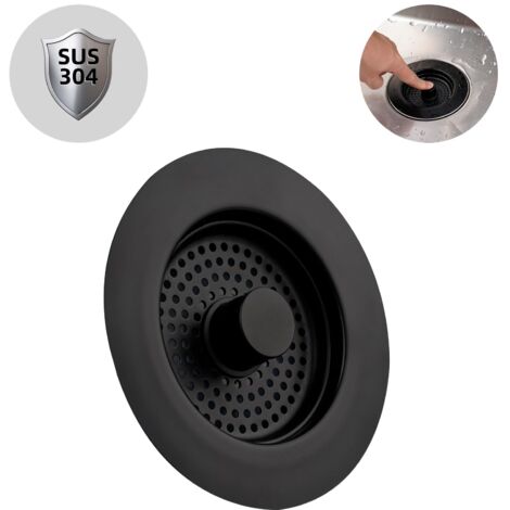 Spülbecken-Stopfen Küche, Kombi-Set mit Sieb, Edelstahl, Verstopfungsschutz, Geruchsneutralisierend, für Beckentiefe 22mm (Schwarz)
