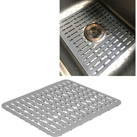 FITAGS Spülbeckenmatte für Edelstahl-/Keramikspüle, PVC-Spülbeckenschutz für Küchenspülenboden, Geschirr und Glaswaren, langlebig und schnell ablaufend (grau)