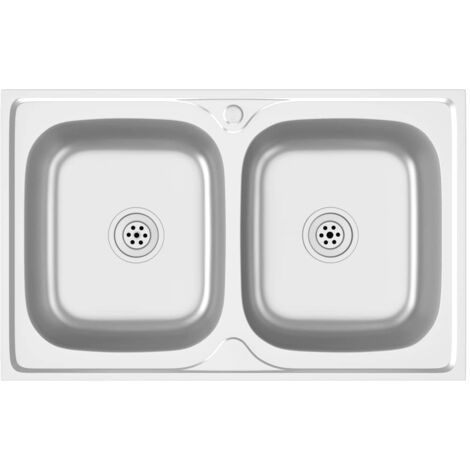 Spüle mit Doppelbecken Silbern 800x600x155 mm Edelstahl vidaXL - Silber