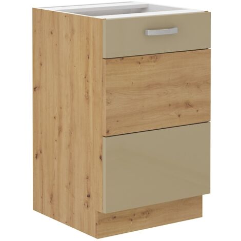 Spülenschrank 50 cm Eiche Artisan Cappuccino Glanz Küchenzeile Küchenblock Küche