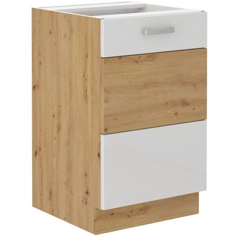 Spülenschrank 50 cm Eiche Artisan + Weiß Hochglanz Küchenzeile Küchenblock Küche