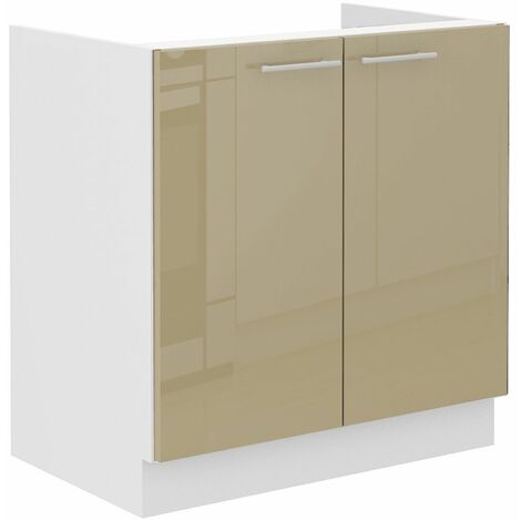 Spülenschrank 80 Lara Cappuccino Hochglanz + Weiß matt Küchenzeile Küchenblock