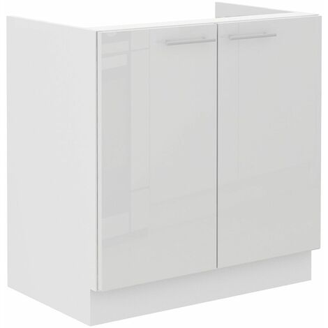 Spülenschrank 80 Lara Weiß Hochglanz + Weiß matt Küchenzeile Küchenblock Küche