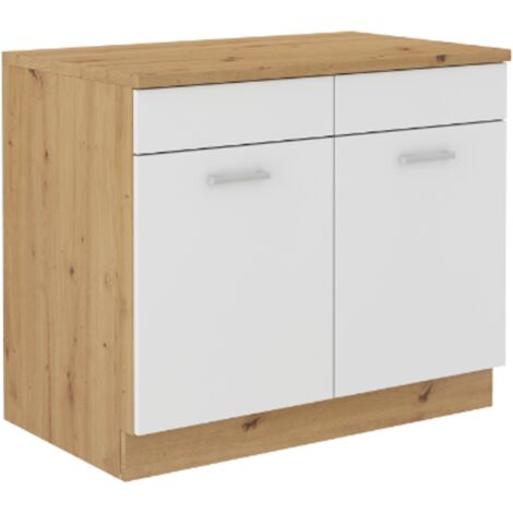 Spülenschrank Buffet Küche Mario 100 Küchenzeile Einbauküche Weiss Eiche Artisan