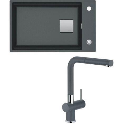 Spülenset Franke Granitspüle Kubus KNG 110-62 Graphit mit Franke Armatur ACTIVE-PLUS mit Ausziehauslauf