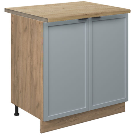 Spülenunterschrank Fame-Line, Hellblau-grau, 80 cm mit Regal, AP Eiche, Vicco