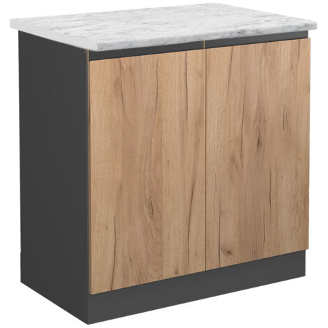 Spülenunterschrank R-Line, Goldkraft Eiche, 80 cm AP Marmor, Vicco