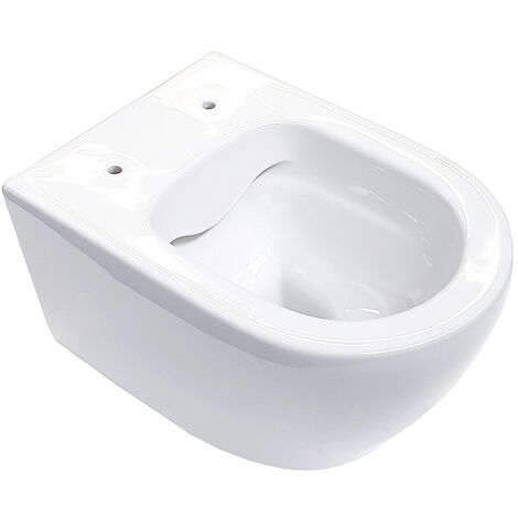 Spülrandloses Hänge-WC aus Keramik in Weiß – Aloni Wand-Toilette ohne Deckel, Tiefspüler