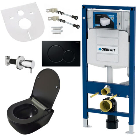 Spülrandloses Hänge-WC Komplettset mit Taharet-/Bidetfunktion Softclose-Deckel Vorwandelement Betätigungsplatte Schallschutz