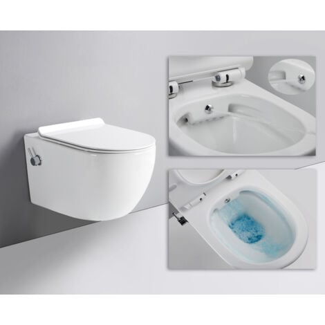 GLASDEALS spülrandloses TAHARET Dusch WC inkl. Armatur und Soft-Close Sitz